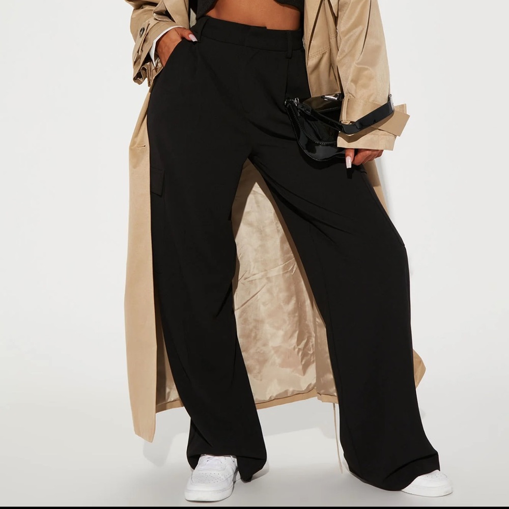 Fashion Nova Black Wide-Leg Trousers